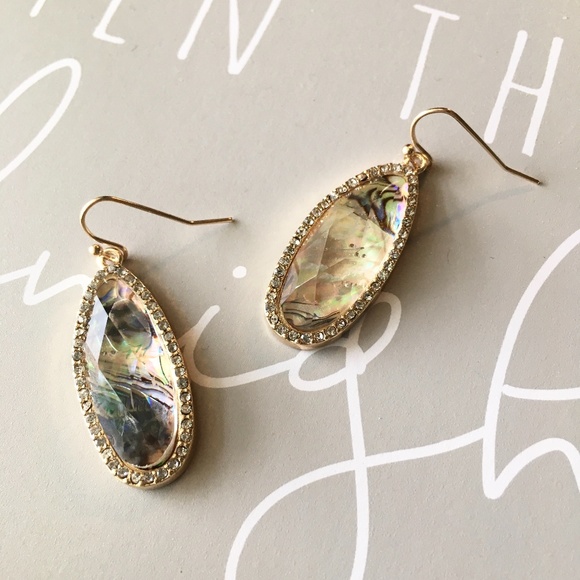 'Kira' Faceted Abalone Drop Gold Hook Earrings - Picture 3 of 7